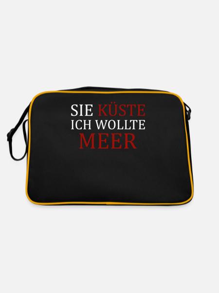 SIE KÜSTE ICH WOLLTE MEER Urlaub Strand Sand Spaß - Retro Tasche - Schwarz/Gold - Hinten