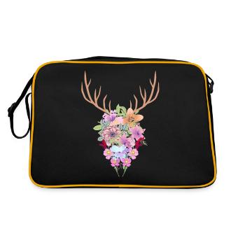 Blumen Geweih - Retro Tasche - Schwarz/Gold - Hinten