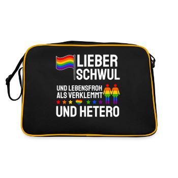 Lieber Schwul Und Lebensfroh Als Verklemmt Hetero - Retro Tasche - Schwarz/Gold - Hinten