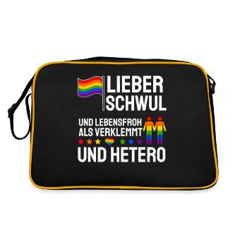 Lieber Schwul Und Lebensfroh Als Verklemmt Hetero - Retro Tasche - Schwarz/Gold - Hinten