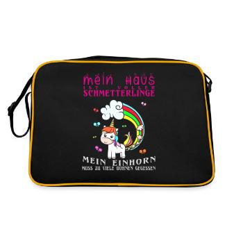 Einhorn Pups als Schmetterlinge und Regenbogen - Retro Tasche - Schwarz/Gold - Hinten