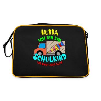 Einschulung 2020 Hurra ich bin ein Schulkind - Retro Tasche - Schwarz/Gold - Hinten
