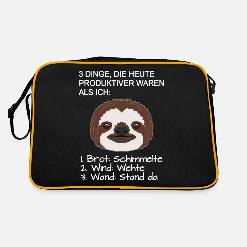 Faultier Produktiv Spruch Lustig Geschenk - Retro Tasche - Schwarz/Gold
