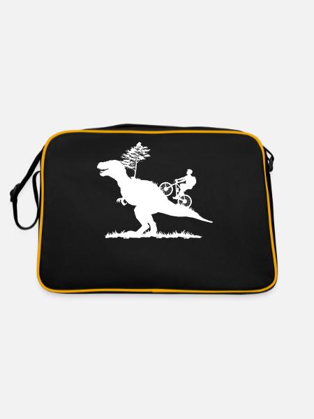 Fun Mountain Bike MTB Gift Design Dino Biker Gift - Retro Bag - black/gold - Back