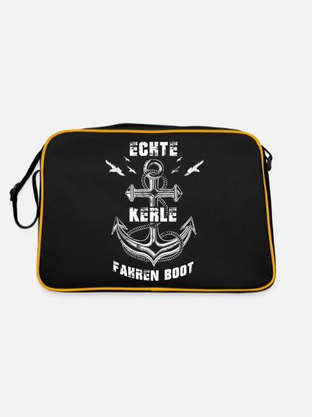 Echte Kerle Fahren Boot Geschenk - Retro Tasche - Schwarz/Gold - Hinten
