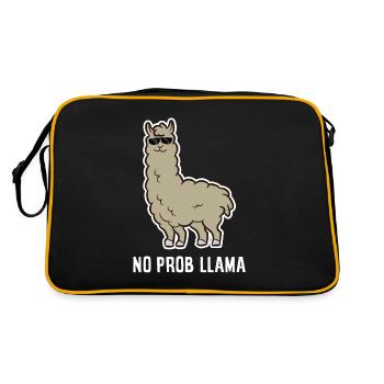 Llama Gift No Probllama Lama mit Sonnenbrille - Retro Tasche - Schwarz/Gold - Hinten