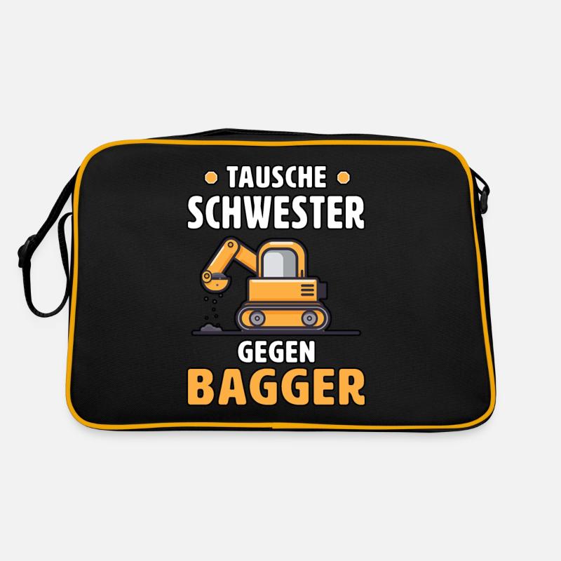 Tausche Schwester Gegen Bagger Kinder Mit Bagger - Retro Tasche - Schwarz/Gold
