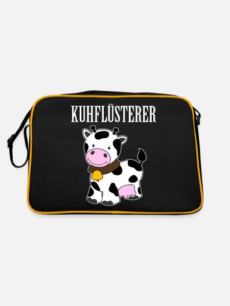 Kuhflüsterer Kuh Lustig Geschenk Bauer Landwirt - Retro Tasche - Schwarz/Gold - Hinten