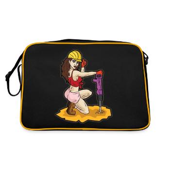 Sexy construction worker with jackhammer erotic construction - Retro Bag - black/gold - Back
