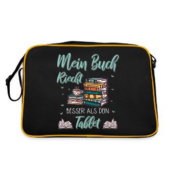 Lesen Buch Bücher Lustig Tablet Spruch Geschenk - Retro Tasche - Schwarz/Gold - Hinten