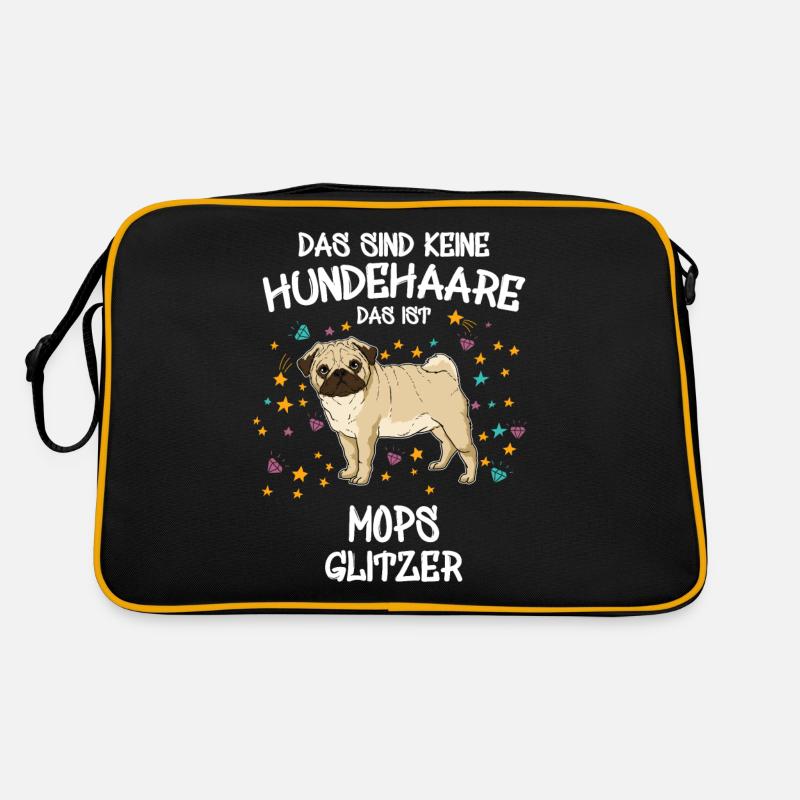 Mops Glitzer Hundehalter Hunde Geschenk - Retro Tasche - Schwarz/Gold