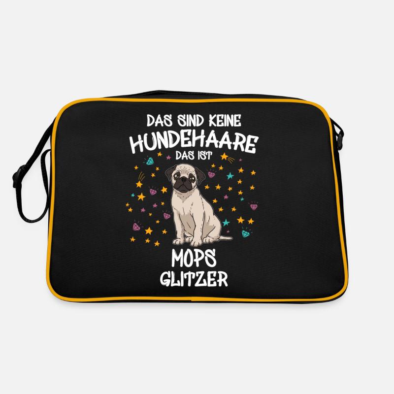 Mops Glitzer Hunde Hundehalter Geschenk - Retro Tasche - Schwarz/Gold