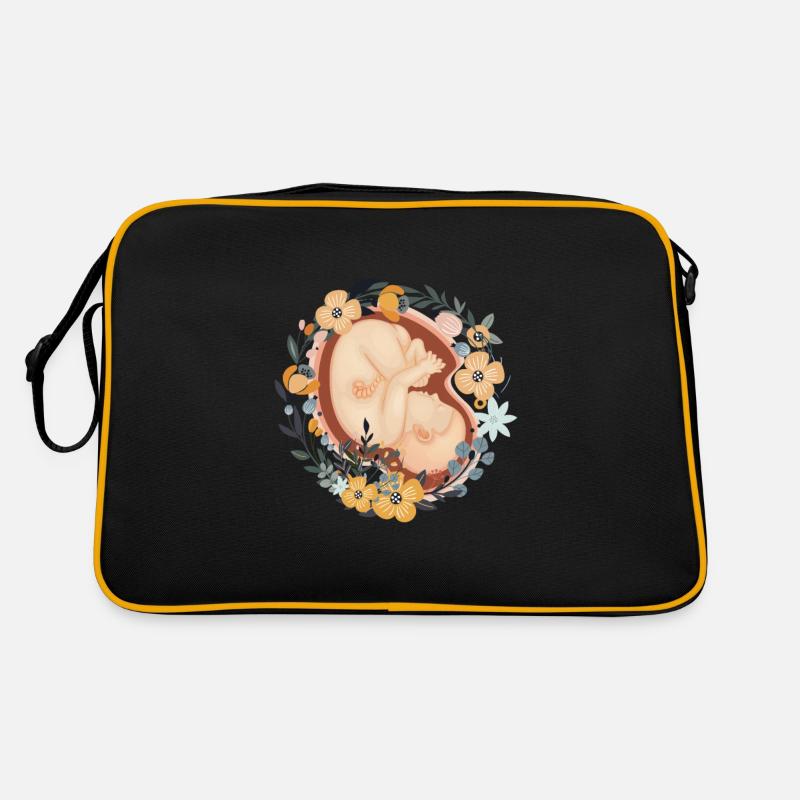 Blumenkind Schwangere Mutter Hebamme - Retro Tasche - Schwarz/Gold