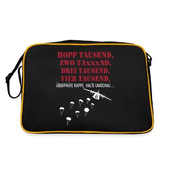 Fallschirmjäger Sprungausbildung Hopp 1000 Spruch - Retro Tasche - Schwarz/Gold - Hinten