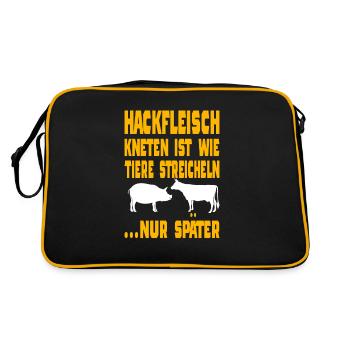 Hackfleisch Kneten Ist Wie Tiere Streicheln Nur Sp - Retro Tasche - Schwarz/Gold - Hinten