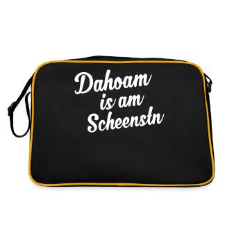 Bayerischer Spruch Dahoam Is Am Scheenstn Lustig - Retro Tasche - Schwarz/Gold - Hinten
