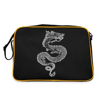 Japan Drache Symbol Minimalistisch Weiss Wolken - Retro Tasche - Schwarz/Gold - Hinten