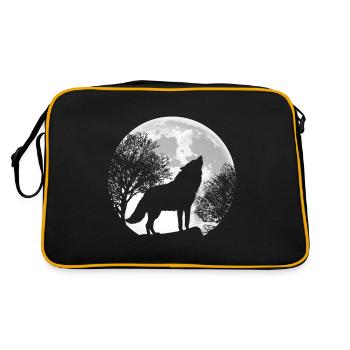 Howling wolf moon silhouette wolves nature - Retro Bag - black/gold - Back