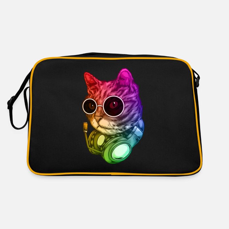 Bunte Musik Katze Kopfhörer Raver Tier - Retro Tasche - Schwarz/Gold