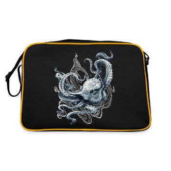 Octopus Realistic Blue Ocean Kraken Tintenfisch - Retro Tasche - Schwarz/Gold - Hinten