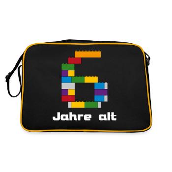 6 Jahre Alt Kinder Geburtstag Geschenk Bausteine - Retro Tasche - Schwarz/Gold - Hinten