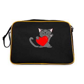 Katze mit Herz - Retro Tasche - Schwarz/Gold - Hinten