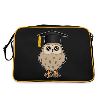 Bachelor Master Studium Abschluss Eule Lustig - Retro Tasche - Schwarz/Gold - Hinten