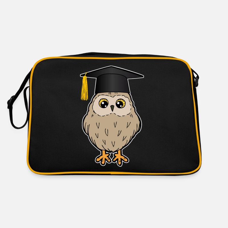 Bachelor Master Studium Abschluss Eule Lustig - Retro Tasche - Schwarz/Gold