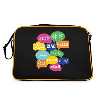 Colorful "Hello" speech bubble design, many languages - Retro Bag - black/gold - Back