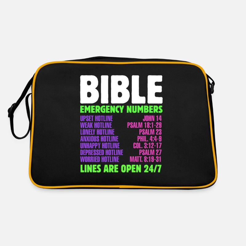 Notfallnummer Tag Christlicher Gläubiger Bibelkont - Retro Tasche - Schwarz/Gold