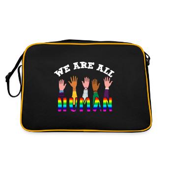 We Are All Human Gegen Rassismus - Retro Tasche - Schwarz/Gold - Hinten
