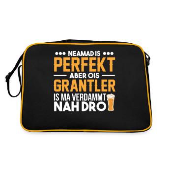 Grantln Grantler Granteln Bayrisch Geschenk - Retro Tasche - Schwarz/Gold - Hinten