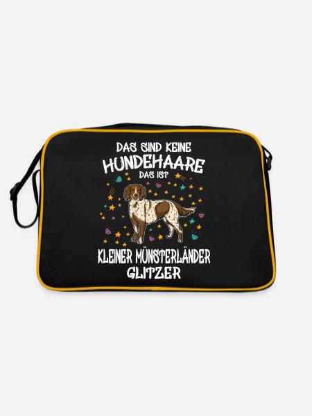 Kleiner Münsterländer Glitzer Hunde Geschenk - Retro Tasche - Schwarz/Gold
