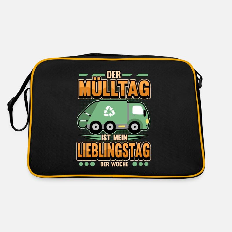 Lustig Müllabfuhr Müllauto Müllmänner Geschenk - Retro Tasche - Schwarz/Gold