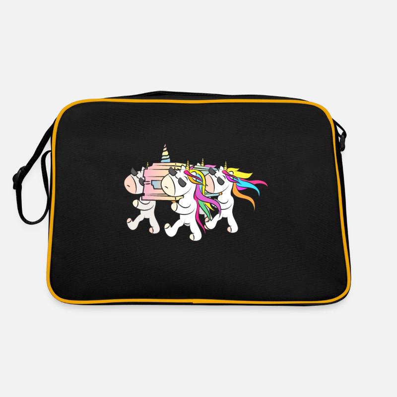 Halloween Einhörner mit Sarg machen eine Show - Retro Tasche - Schwarz/Gold
