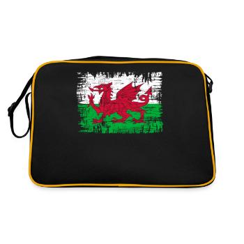 Wales Flagge St Davids Day Cymraeg Waliser Wappen - Retro Tasche - Schwarz/Gold - Hinten