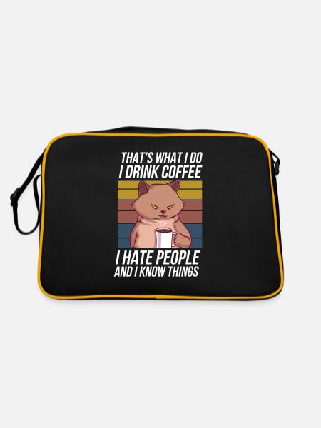 Cooler Kaffee-Liebhaber-Katzenwitz Morgenmuffel - Retro Tasche - Schwarz/Gold - Hinten