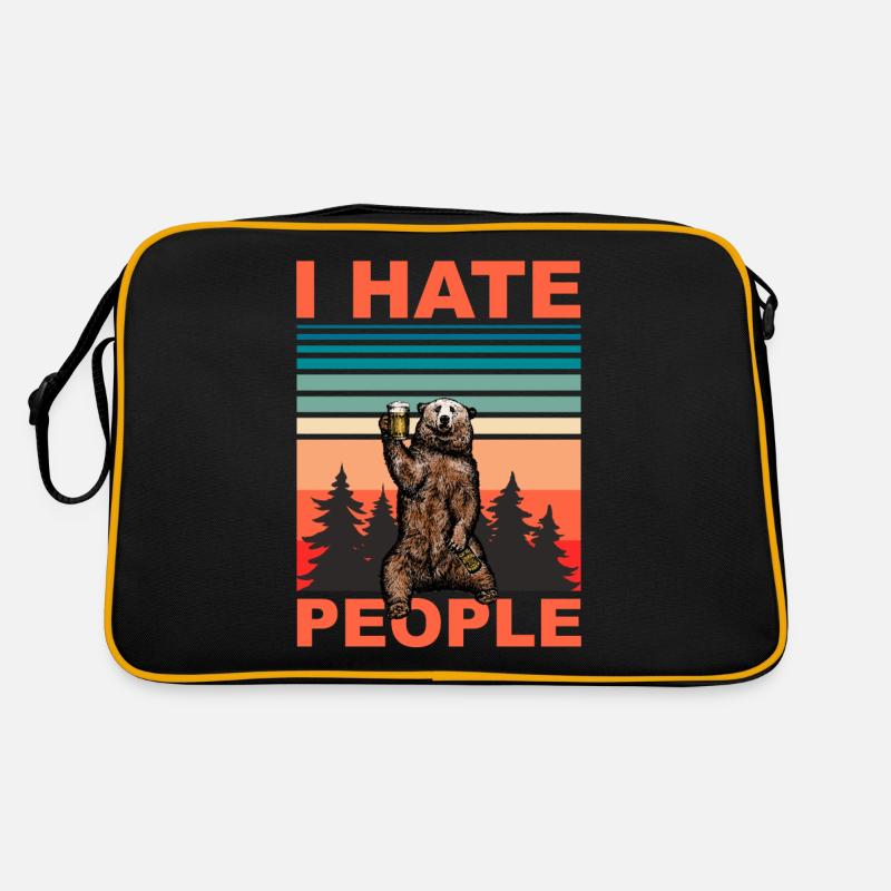 I Hate People, I hasse Menschen, Bär mit Bier Retro Tasche