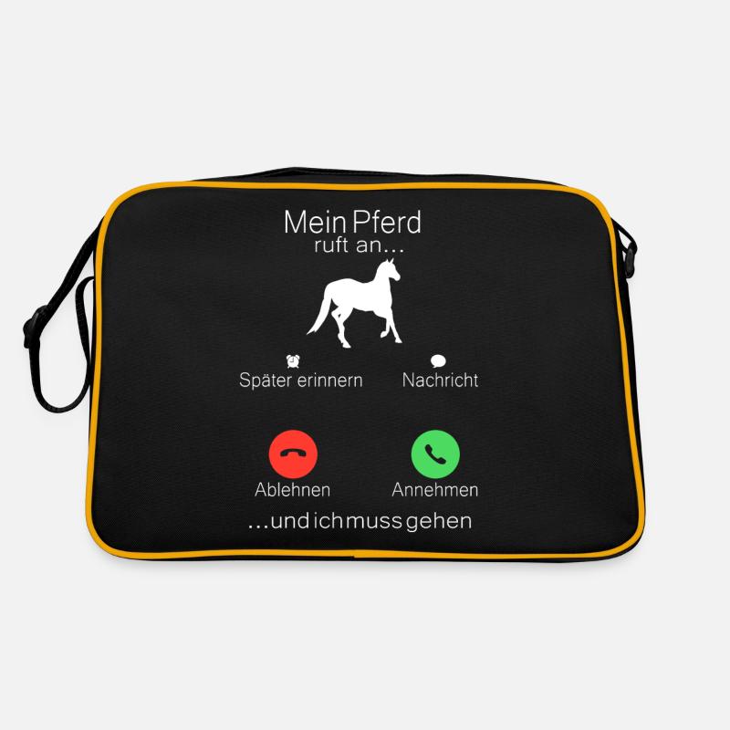 Mein Pferd ruft an Pferde Mädchen Reiterin Pferd - Retro Tasche - Schwarz/Gold