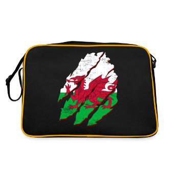 Wales Flag St Davids Day Cymraeg Welsh Coat of Arms - Retro Bag - black/gold - Back