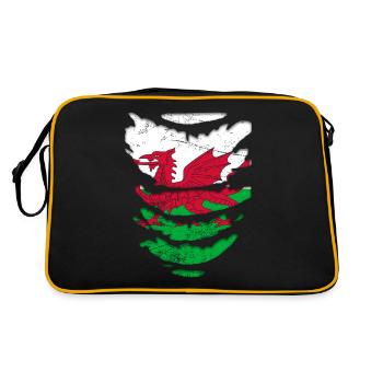 Wales flag St Davids Day Cymraeg Welsh coat of arms - Retro Bag - black/gold - Back