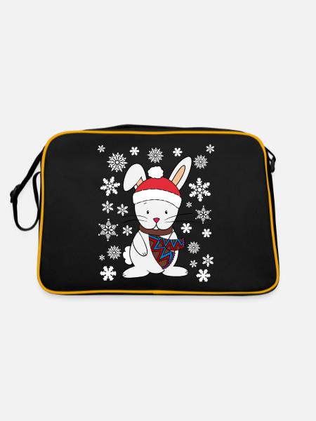 Niedlicher Hase Weihnachten Geschenkidee Geschenk - Retro Tasche - Schwarz/Gold - Hinten