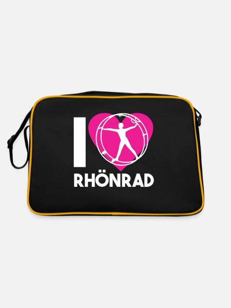 Rhönrad Turnen Geradeturnen Radgymnastik Geschenk - Retro Tasche - Schwarz/Gold - Hinten