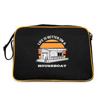 Life Is Better On A Houseboat Vintage Hausboot - Retro Tasche - Schwarz/Gold - Hinten