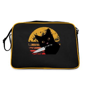 Cat What Funny Black Murderous Cat With Knife - Retro Bag - black/gold - Back