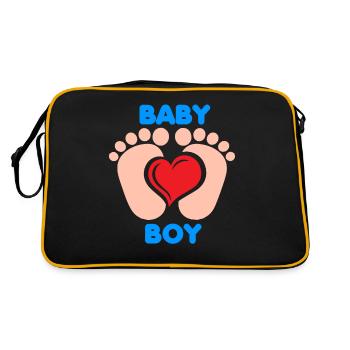 Baby Füße Herz Bruder Baby Boy Geburt Geschwister - Retro Tasche - Schwarz/Gold - Hinten