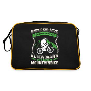 MTB Fully Radfahrer Mountainbike Downhill Motiv - Retro Tasche - Schwarz/Gold - Hinten