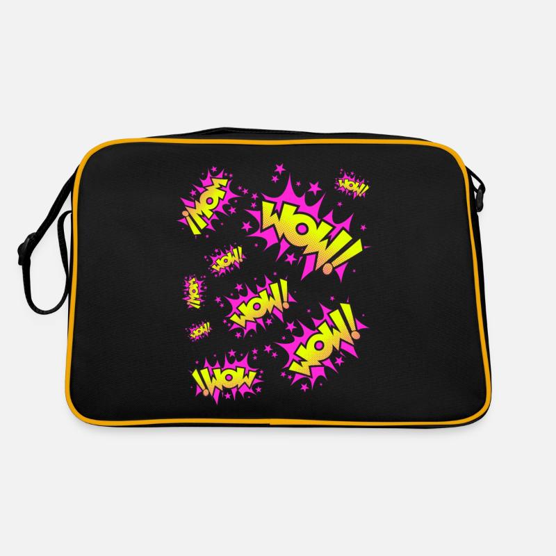 Neongelb Pink WOW! - Retro Tasche - Schwarz/Gold