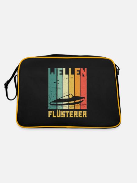 Wellen Flüsterer Motorboot Kapitän Skipper Boot - Retro Tasche - Schwarz/Gold - Hinten