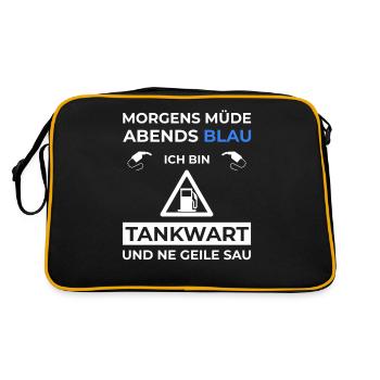 Tankwart Tankstelle Tanken Tanke - Retro Tasche - Schwarz/Gold - Hinten